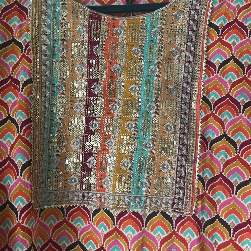 Vibrant Indian Co-ord Set, Orange and Pink Kurta Pajama - Picture 3 of 6